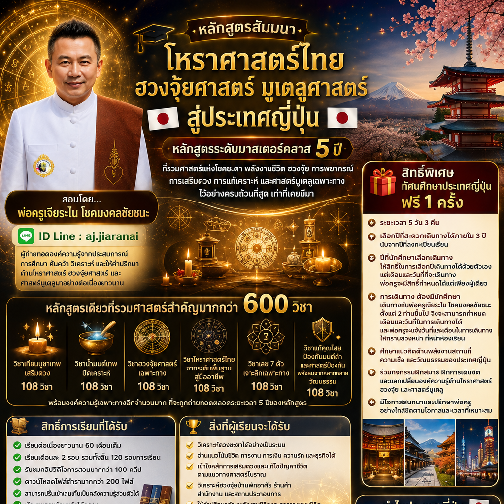 🎓🇯🇵 หลักสูตรสัมมนาโหราศาสตร์ไทย ฮวงจุ้ยศาสตร์ มูเตลูศาสตร์ สู่ประเทศญี่ปุ่น 🇯🇵🎓